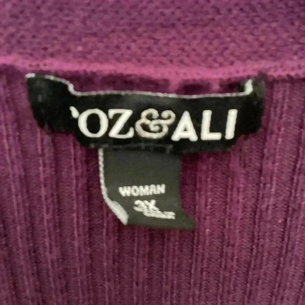 Roz&Ali Womens 3X Plum Purple Open Lon Sleeve Cardigan Ribbed knit Golden Button